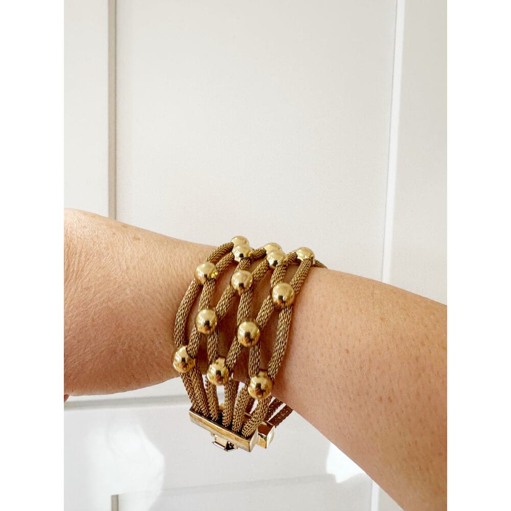 Vintage Multi-Strand Gold Tone Bead Chain Bracelet